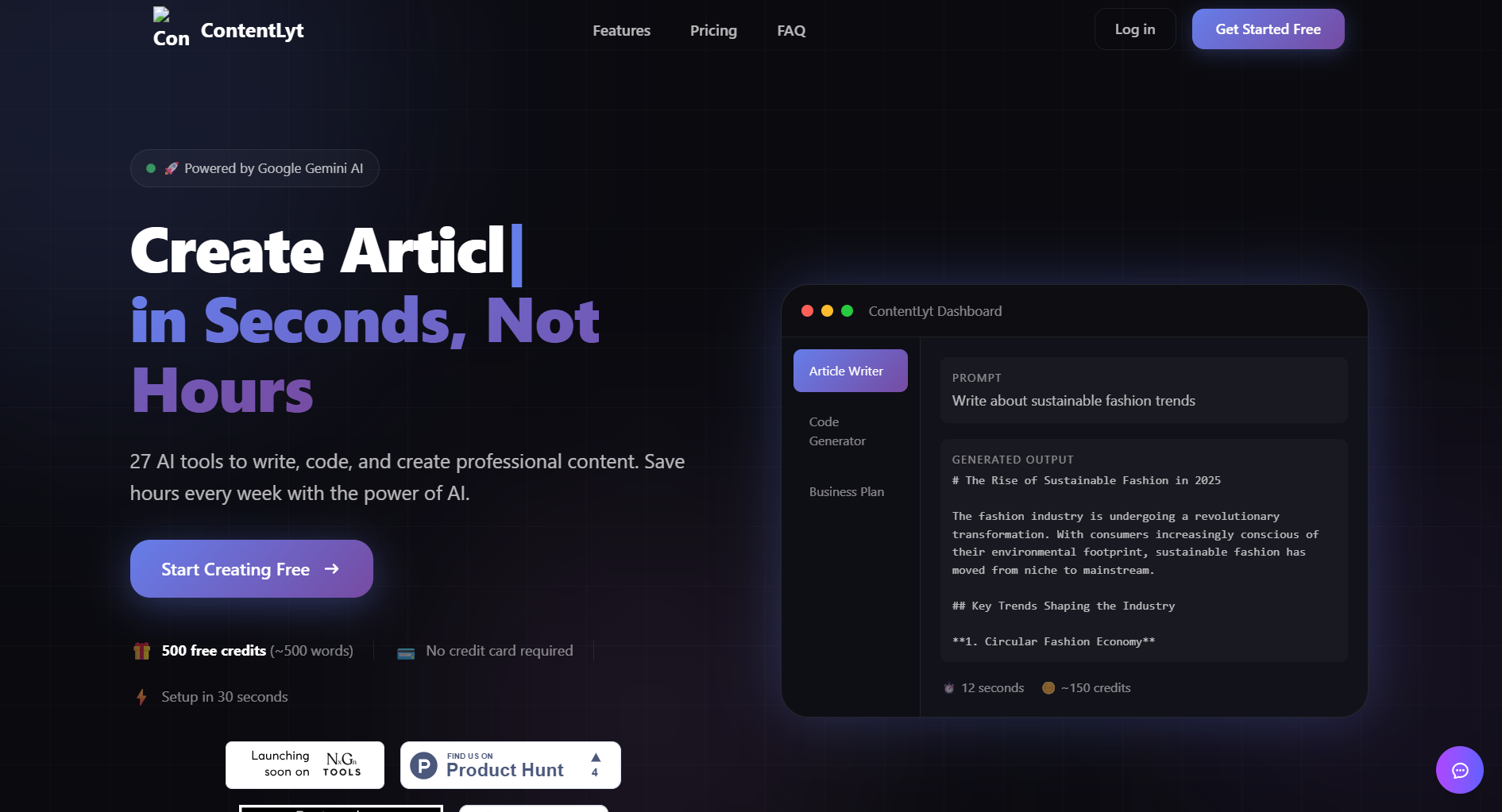 Contentlyt landing page